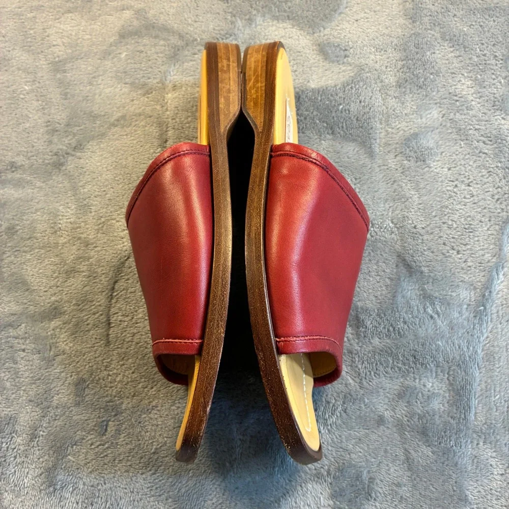 Coach Red Leather Slide Sandals Made in Italy Square Toe Flat Mules Women's 7B